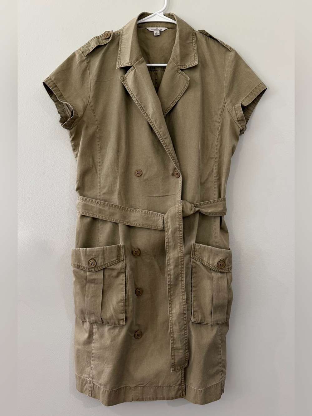 LL Bean Signature Khaki Cotton Women's 12 Camp Trench Cargo Neutral Shirt Dress